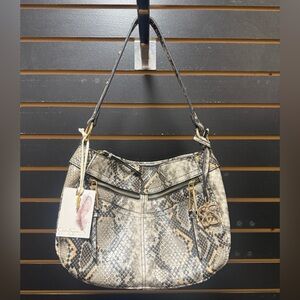 Jessica Simpson Sabrina Python Shoulder Bag Gray Tan Snake Print Hobo NWT